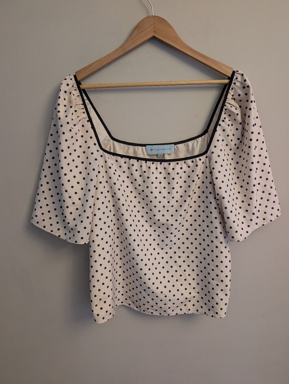 Tuckernuck Stella Polka Dot Square Neck Flutter Sleeve Blouse Top Size S